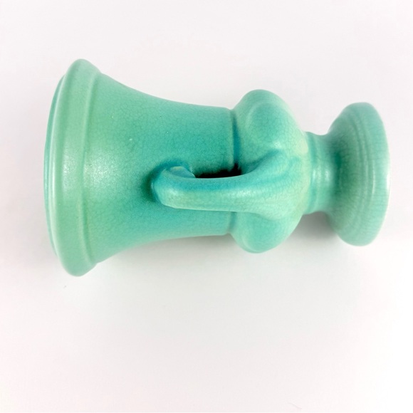 Antique Pottery Art Trophy Vase Small Aqua/Turquoise Handled 5.5x4x5 Inches - Picture 12 of 15